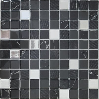Самоклеюча поліуретанова плитка чорно-біла мозаїка 305х305х1мм (D) SW-00001149 SW-00001149 фото