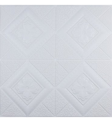 Самоклеюча декоративна 3D панель біла вишиванка 700x700x5 мм 174-5 фото